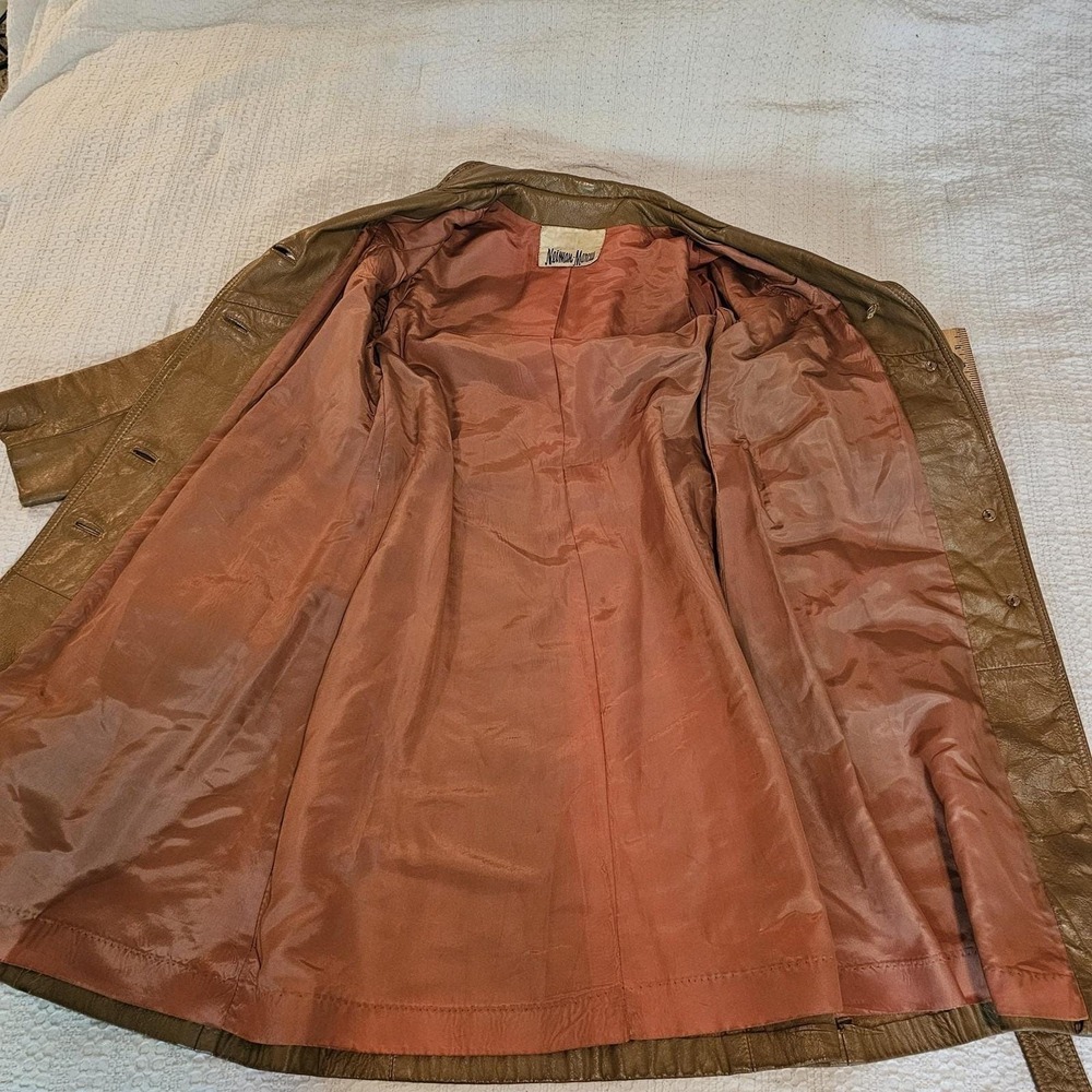 Vintage Neiman Marcus Leather Trench Coat Womens Medium Brown Belted‎ Lined - Picture 12 of 14